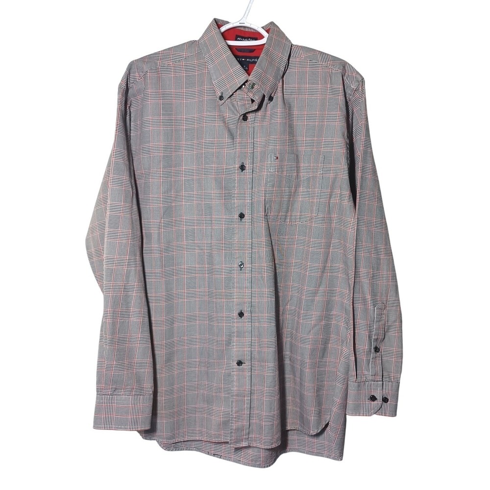 Tommy Hilfiger Men's Medium Plaid Long Sleeve Dress Shirt 80's 2 Ply Fabric